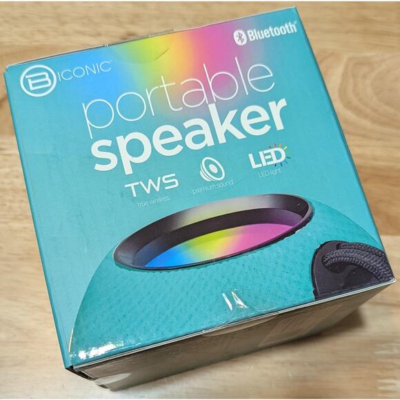 B Iconic Portable Bluetooth Speaker Teal TWS LED Light 5W Wireless New Boxed - Picture 3 of 8